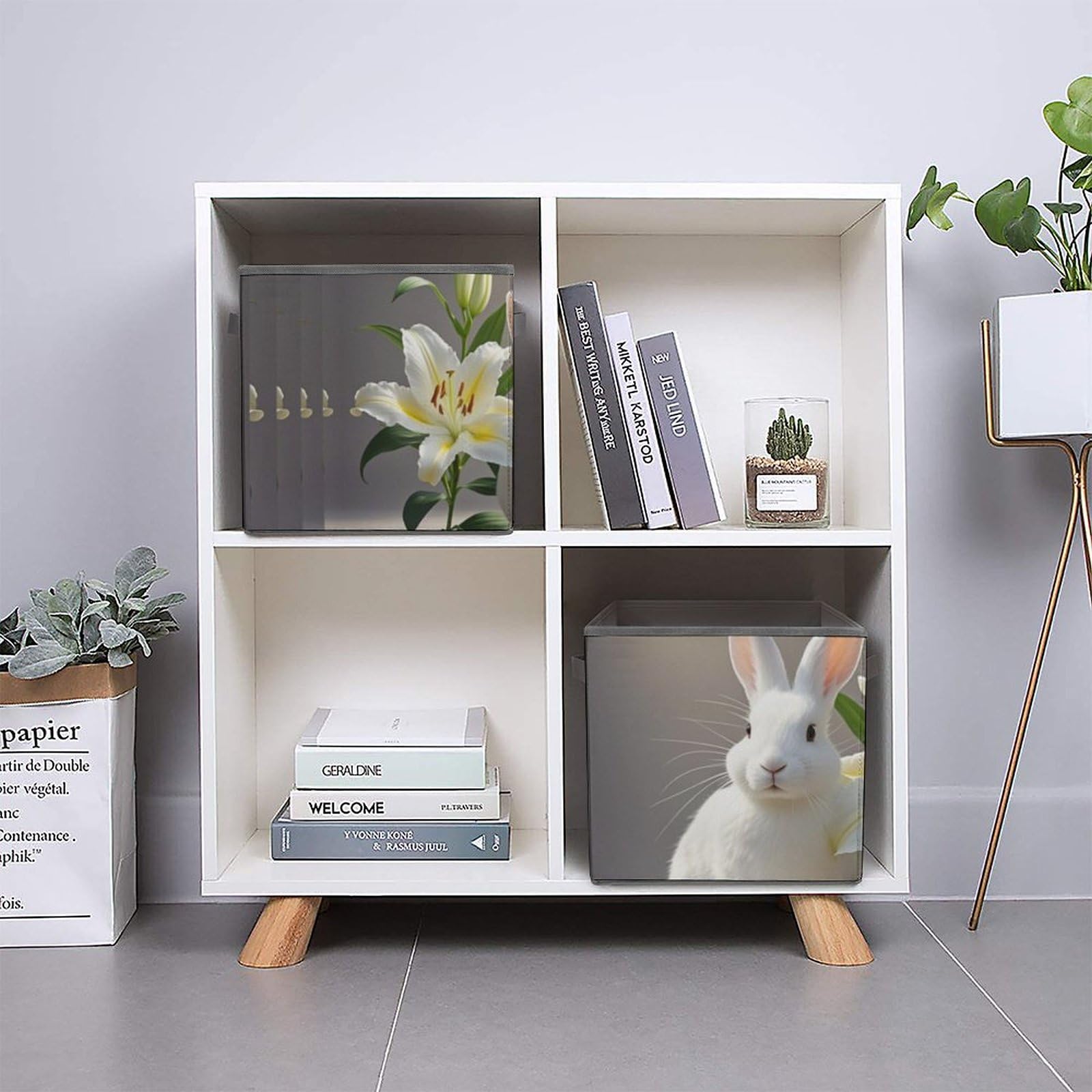 White Rabbit and Lilies Collapsible Storage Bin - 10.6