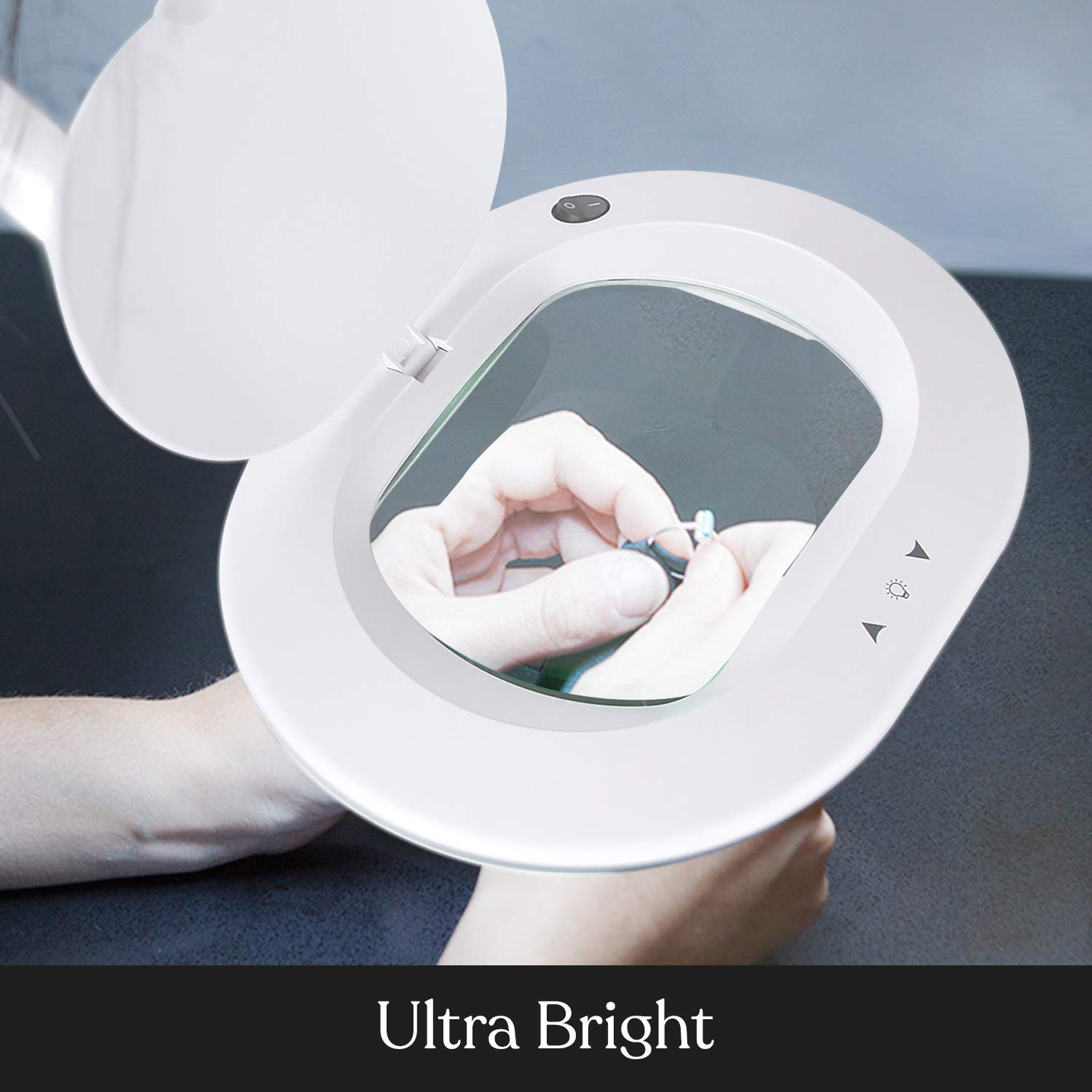 Brightech LightView Pro Magnifying Floor Lamp with LED Light & Sturdy 6-Wheel Base - 5X Magnifying Glass for Crafts, Reading, Facials & Detailed Work - Perfect for Hobbyists, Seniors & DIY Projects