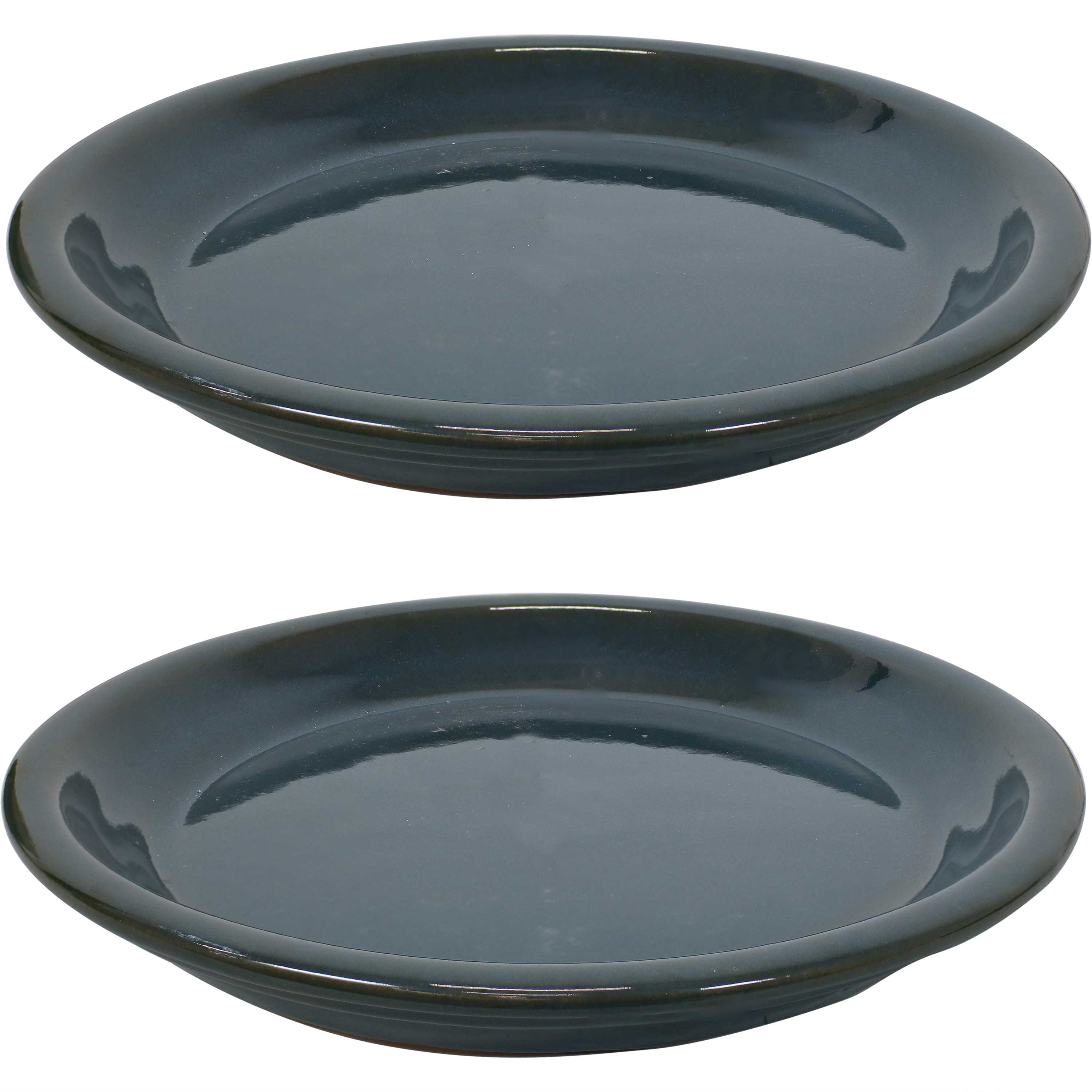 Sunnydaze Set of 2 Glazed Ceramic Planter Saucers - 6 Inch Flower Pot Trays for Indoor & Outdoor Plants - Perfect for Drainage and Protecting Surfaces
