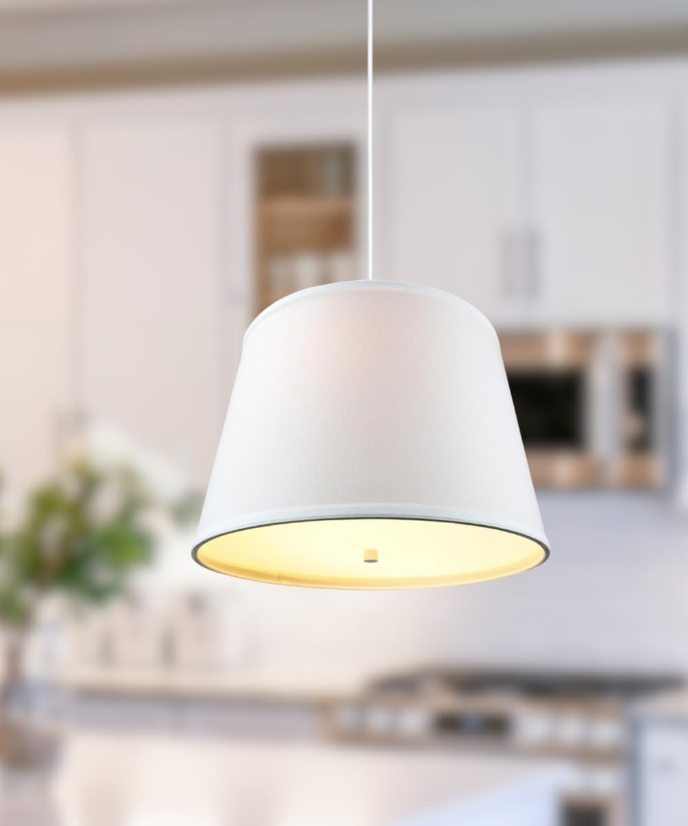 HomeConcept 16 Inch White Glass Pendant Light Fixture with Diffuser & White Cord - Perfect for Kitchen Island, Dining Room, or Bedroom Lighting