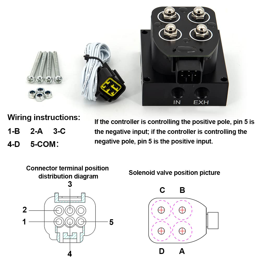 12V 4-Way Solenoid Air Ride Suspension Manifold Valve Kit with Control Panel & Pressure Gauge - Perfect for Truck, SUV, and Custom Car Air Suspension Systems