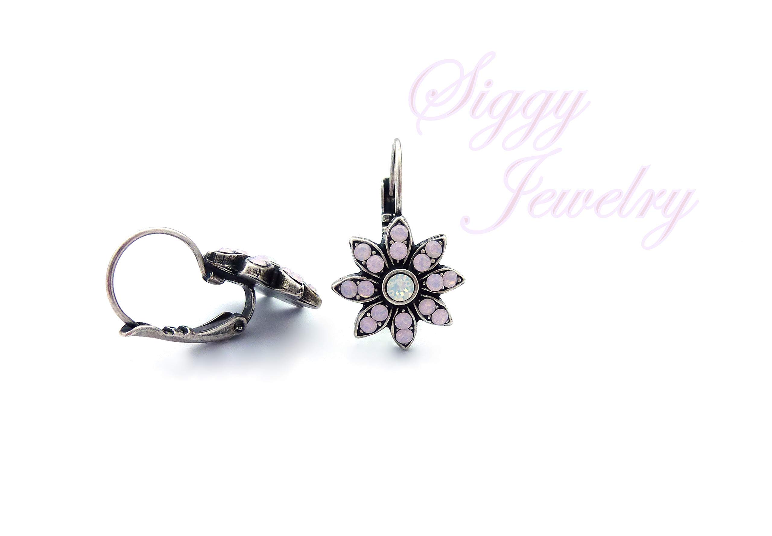Genuine Austrian Crystal Flower Cluster Earrings - Rose Water Opal & White Opal Snowflake Design, Lever Back Rose Gold Finish | Elegant Jewelry for Weddings, Parties & Special Occasions