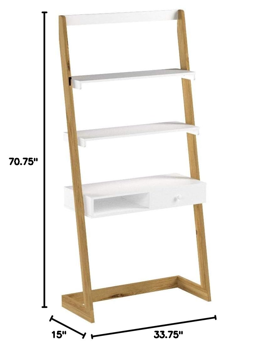 Freestanding Ladder Desk with Drawer - Natural Maple & White Finish - Home Office, Study, Dorm Room, Small Space Workstation - American Trails Wooden Writing Desk