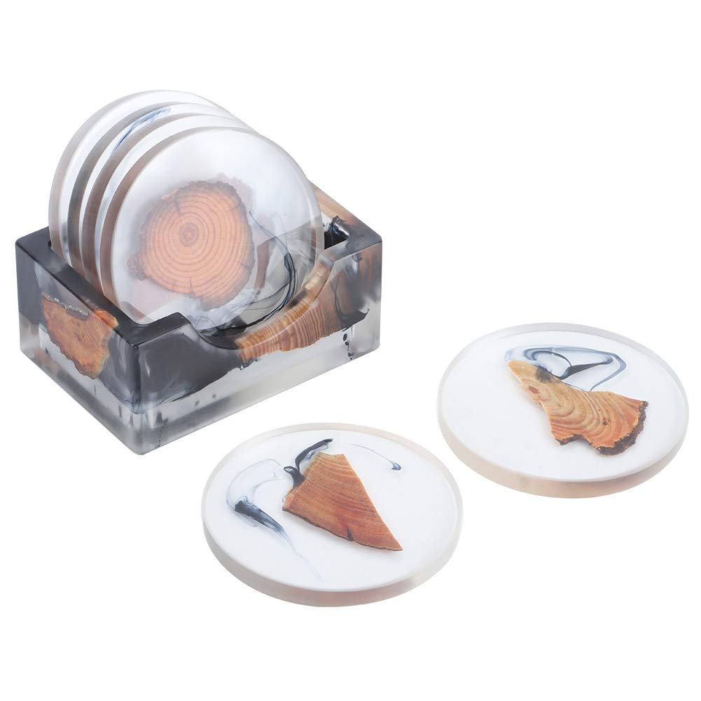 Premium Clear Resin Pine Drink Coasters Set of 6 - Heat Resistant Coasters for Coffee, Tea & Beverages - Perfect for Dining Table, Coffee Table & Home Decor