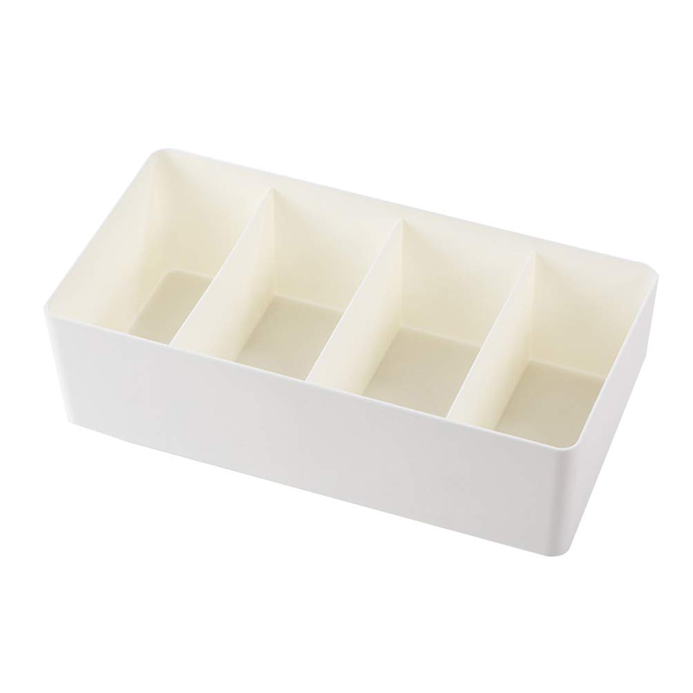 HEALLILY 4 Grid White Plastic Underwear Storage Box with Dividers - Space Saving Organizer for Socks, Bras & Underwear - Perfect for Home Closet, Travel & Hotel Organization
