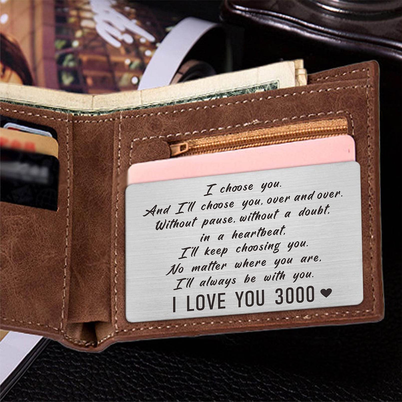 I Love You 3000 Engraved Wallet Card - Romantic Gift for Husband & Grooms - Perfect for Anniversaries & Valentines