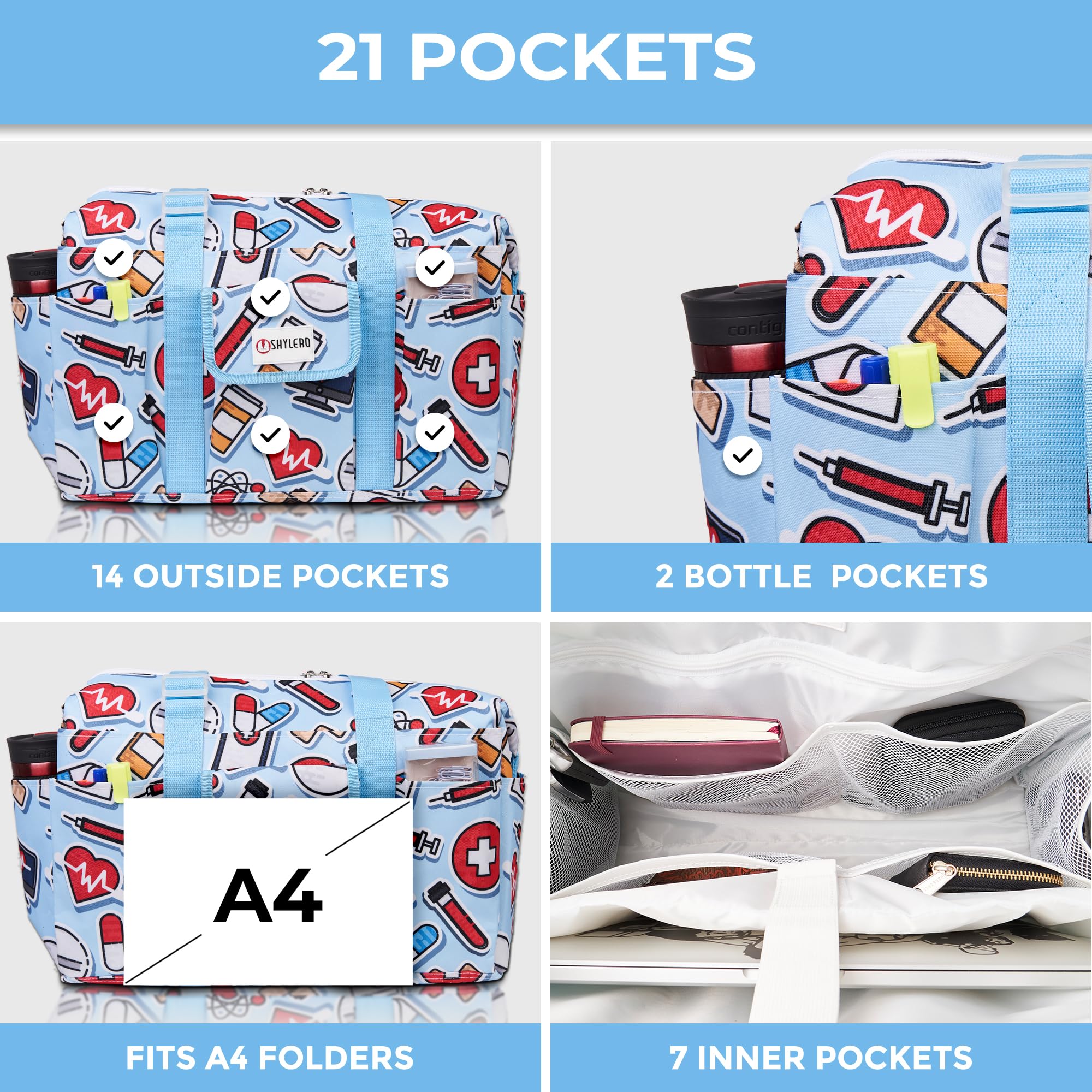 SHYLERO Nurse Bag with 21 Pockets - Large Waterproof Medical Tote for Nurses & Healthcare Professionals | Perfect for Hospitals, Clinics & Daily Commute
