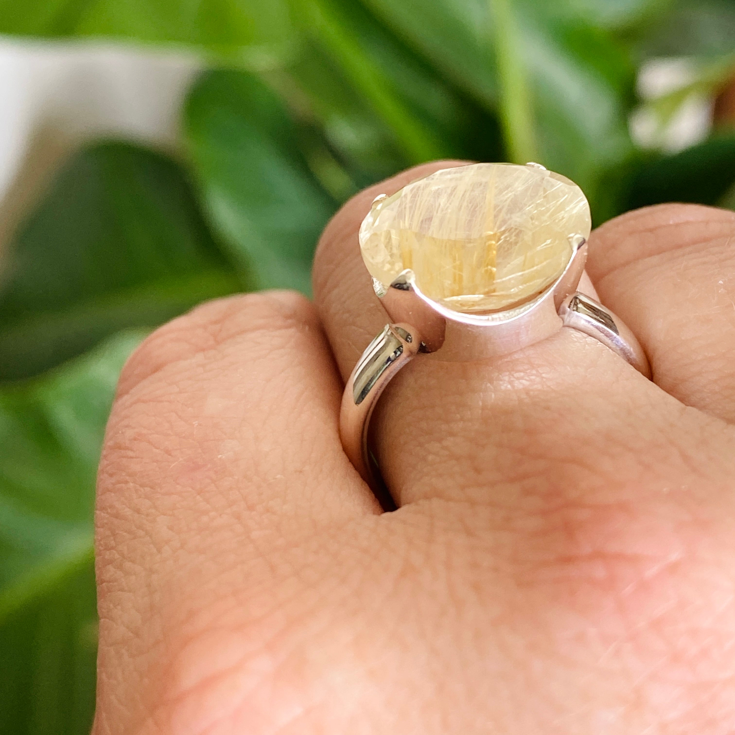 Rutilated Quartz Round Faceted Ring - Size 9.5 PRGJ605 - Elegant Jewelry for Women, Perfect for Weddings, Parties & Special Occasions