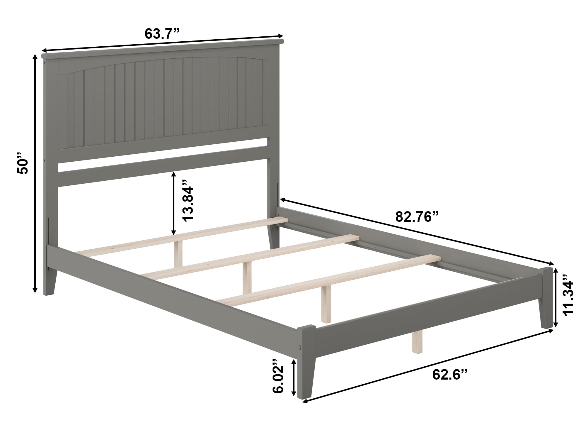 AFI Nantucket Queen Foundation Bed Frame with USB Charging Ports - Modern Grey Bedroom Furniture for Home & Guest Room Decor