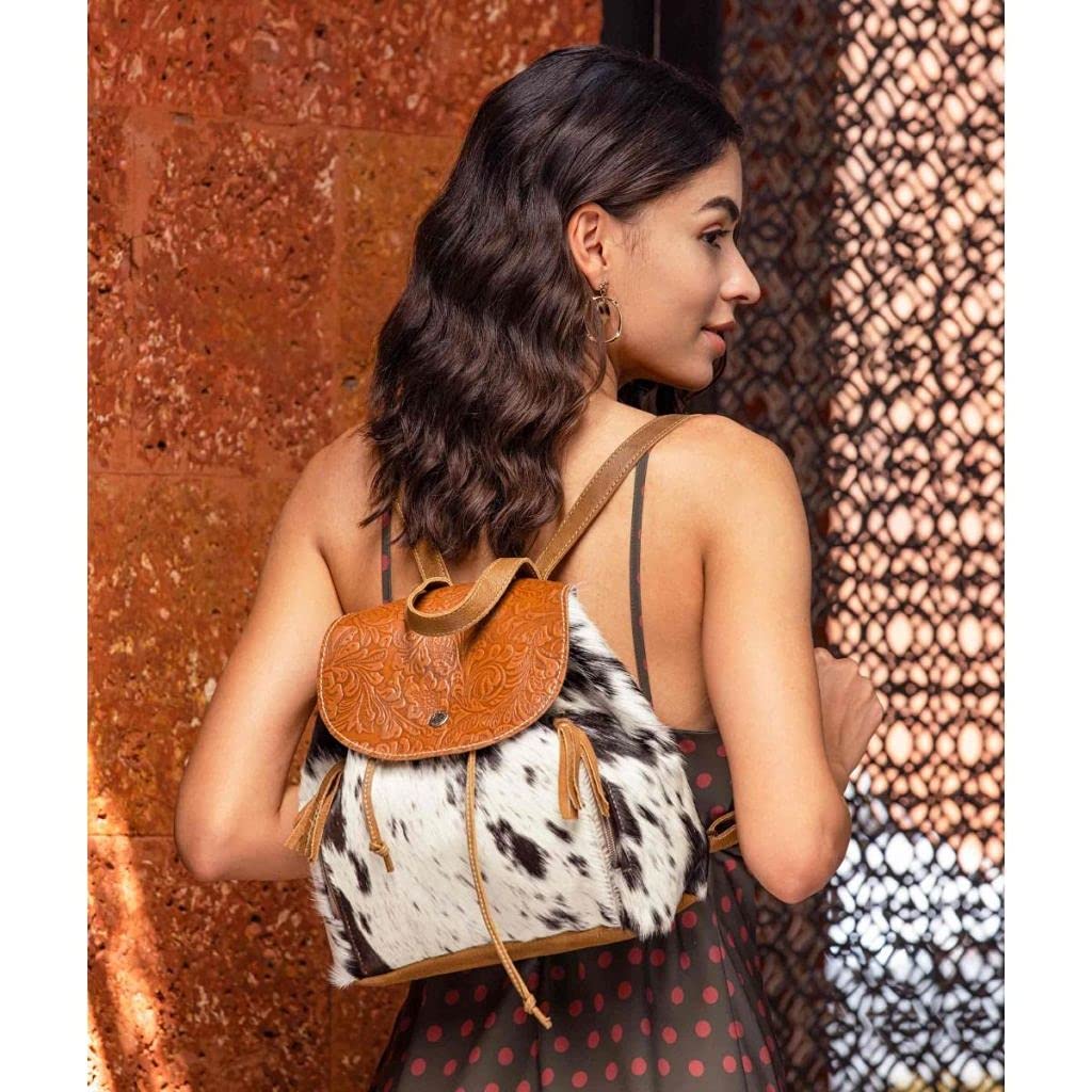 Myra Bag Must Have Backpack - Upcycled Cowhide & Leather S-2843 - Durable & Stylish for Travel, Work & School