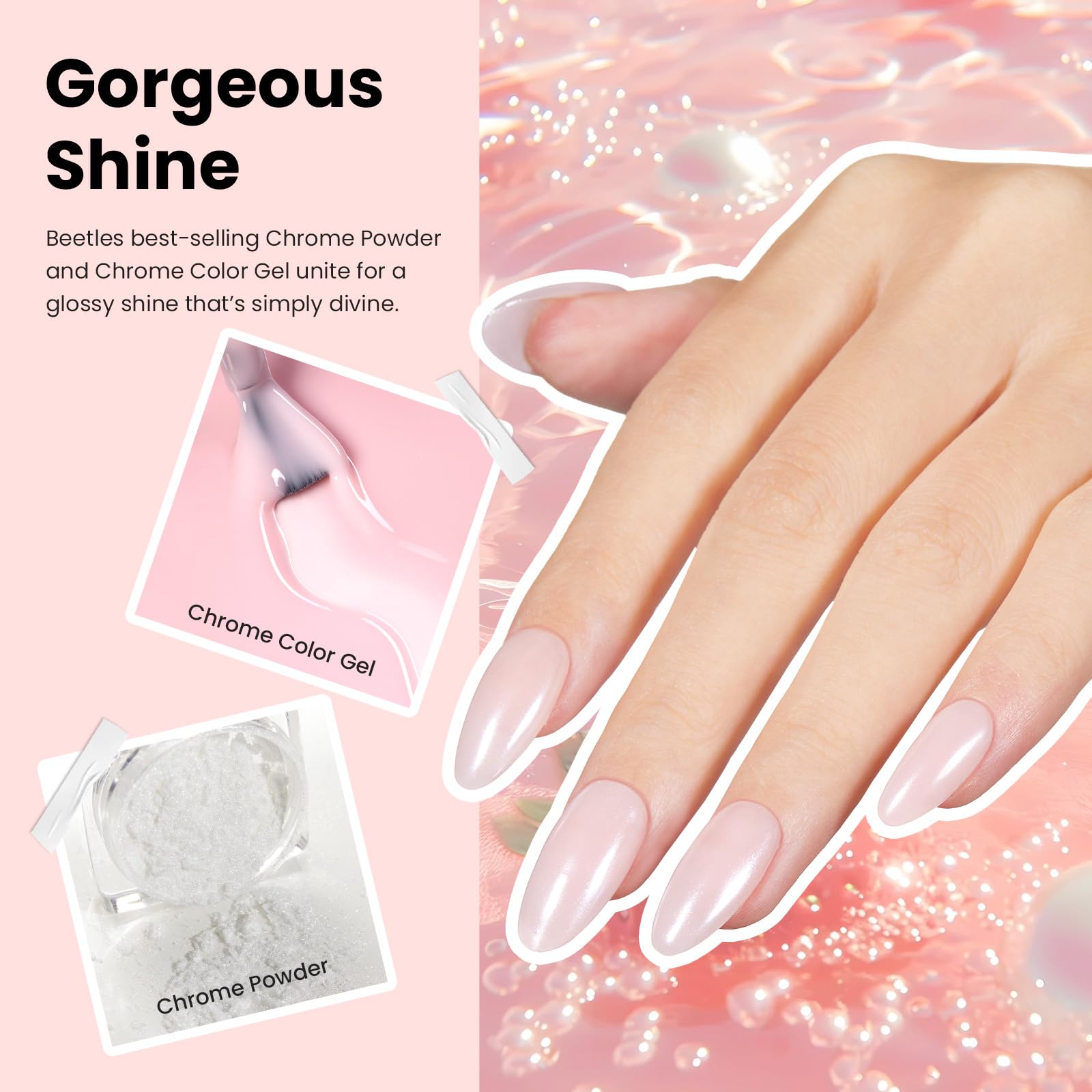 Beetles Pearl Chrome Nail Powder & Gel Polish Set - Mirror Glazed Donut Effect with Silicone Brush, Peel Off Latex Tape, Base & Top Coat | DIY Salon-Quality Manicure at Home for Parties, Weddings & Special Occasions