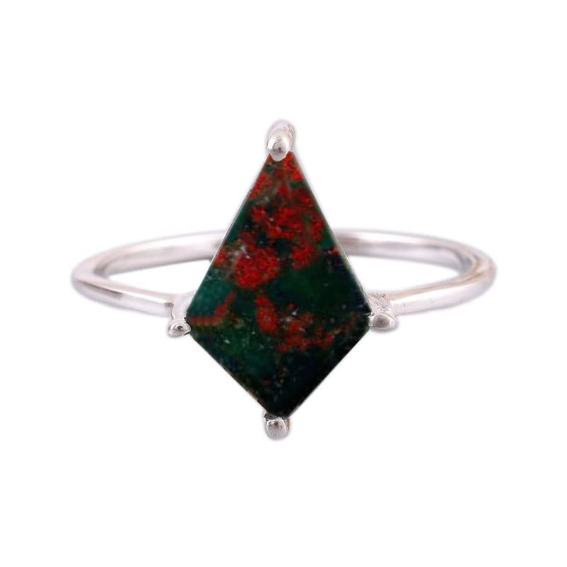 12x7mm Bloodstone Kite Engagement Ring - 925 Sterling Silver & Rose Gold Gemstone Ring for Women | Unique Wedding, Proposal & Anniversary Jewelry Gift