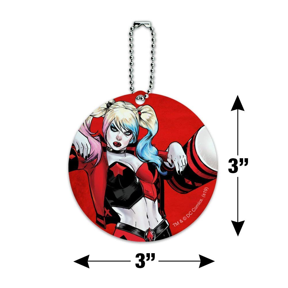 Harley Quinn Character Round Luggage ID Tag - Durable Suitcase Name Tag for Travel Bags & Carry-Ons - Perfect for Cosplay, Comic Con & Harley Quinn Fans
