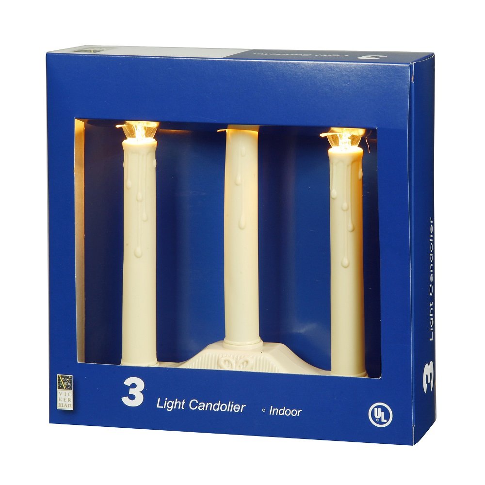 Vickerman 3-Light Ivory Candolier Christmas Candle Chandelier - Small Indoor Holiday Decor for Living Room, Bedroom & Dining Room (V490103) - Perfect for Festive Home Decorating & Seasonal Lighting