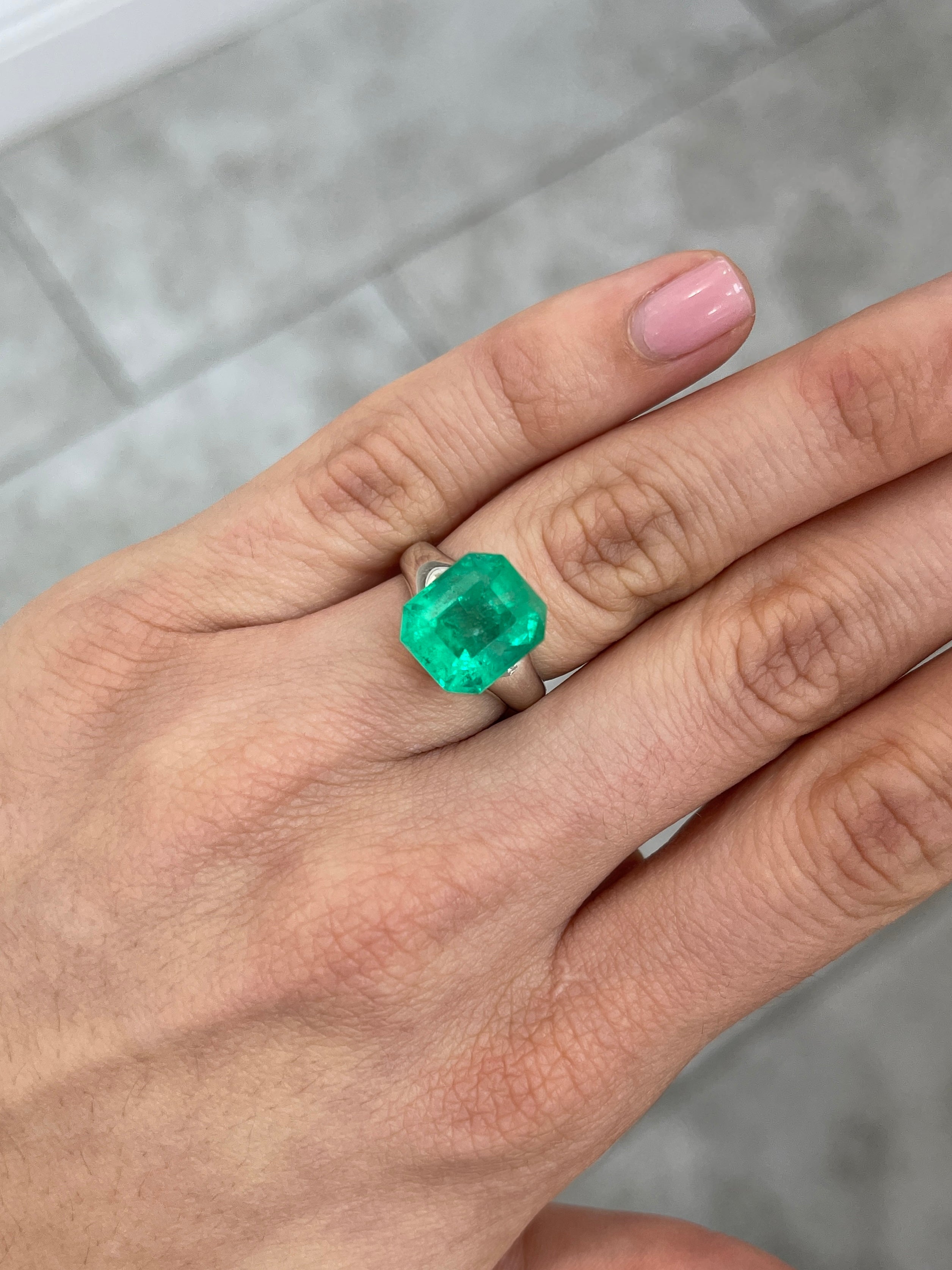 6.99 Carat 12x11mm Spring Green Natural Loose Colombian Emerald Gemstone - Emerald Cut for Jewelry Making, Engagement Rings & Luxury Gifts