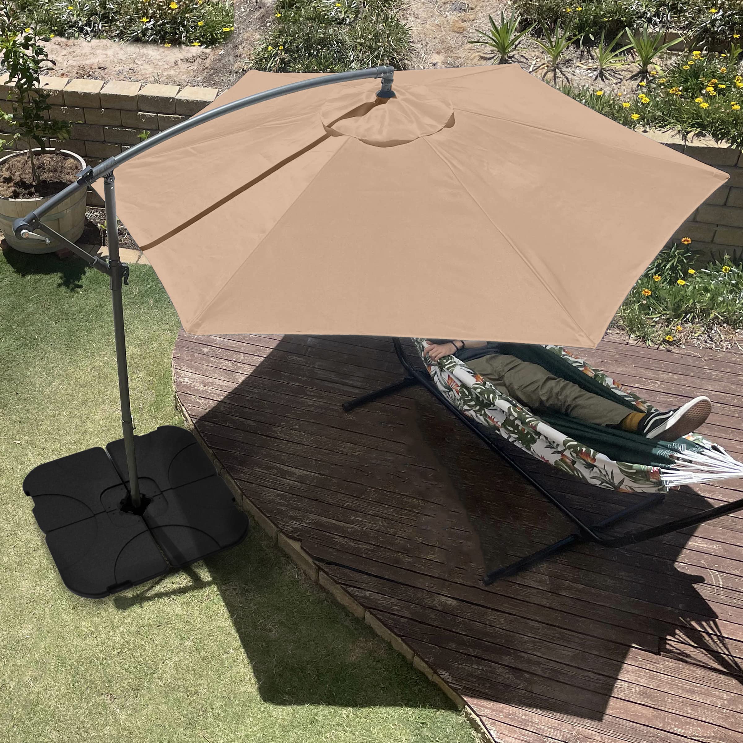 Pure Garden 83-OUT5410B 10 Ft Cantilever Outdoor Patio Umbrella with 220lb Weighted Base - Beige | Perfect for Poolside, Backyard, and Beach Shade