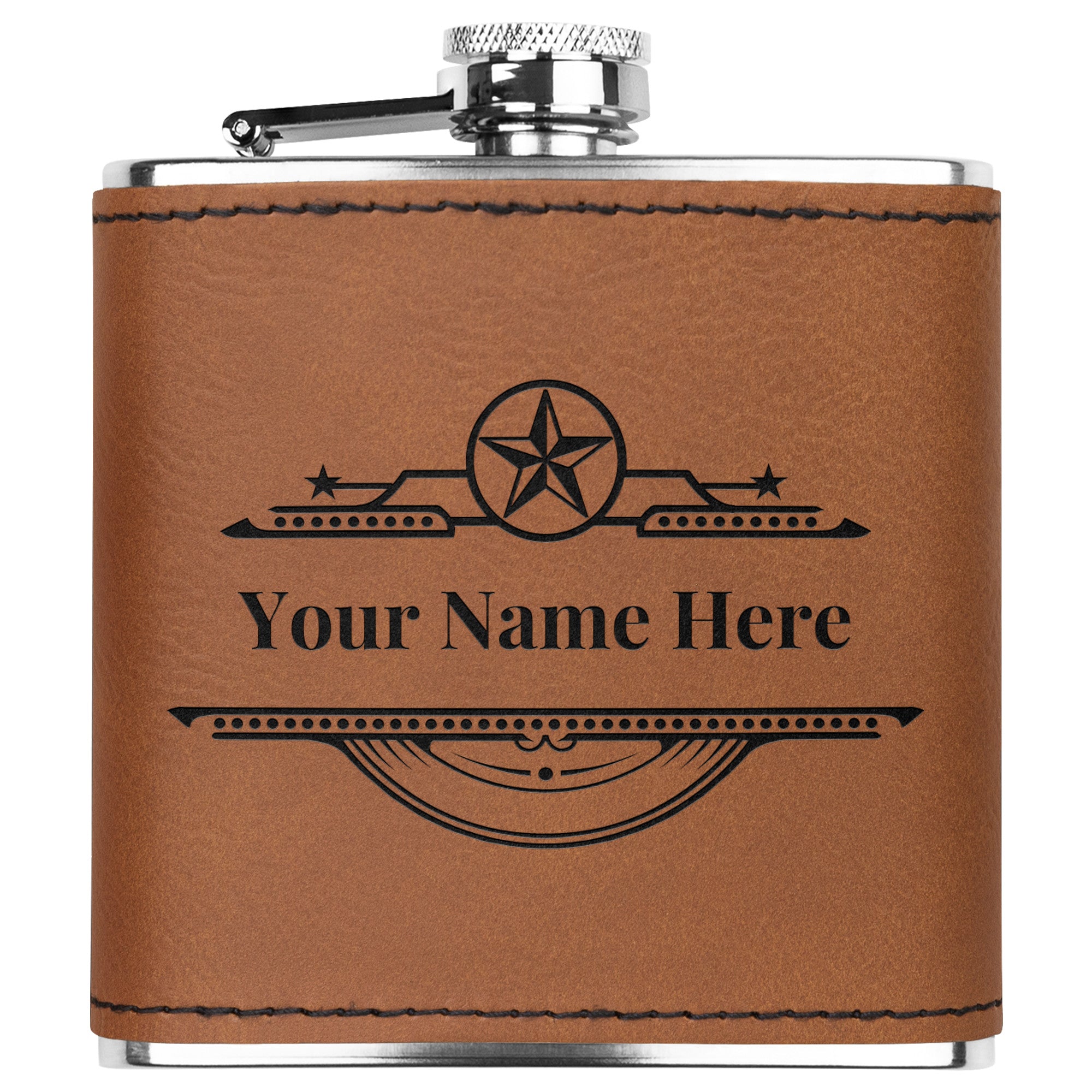 Personalized Engraved Leather Flask with Name - Stainless Steel Western Style Whiskey Flask for Outdoor Camping, Hunting & Gifts