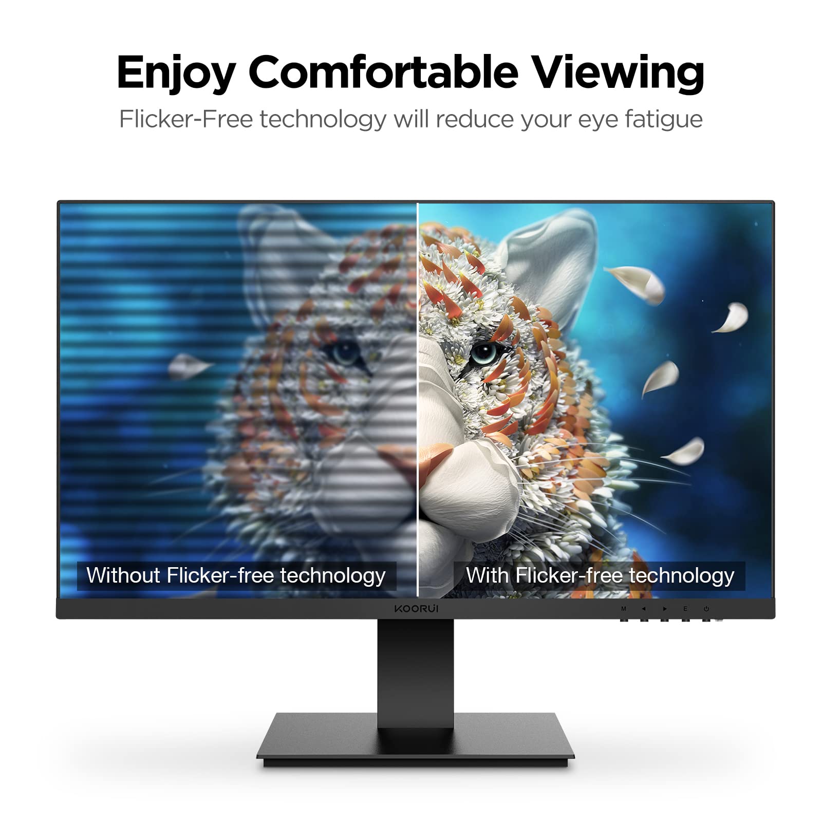 KOORUI 24 Inch 100Hz Gaming Monitor with Built-in Speakers, FHD 1080P, 99% sRGB, FreeSync & G-Sync Compatible, HDMI & VGA Ports, 75x75mm VESA Mount, Eye Care & Tilt Adjustment - Perfect for Esports, Home Office & Multi-Screen Setups