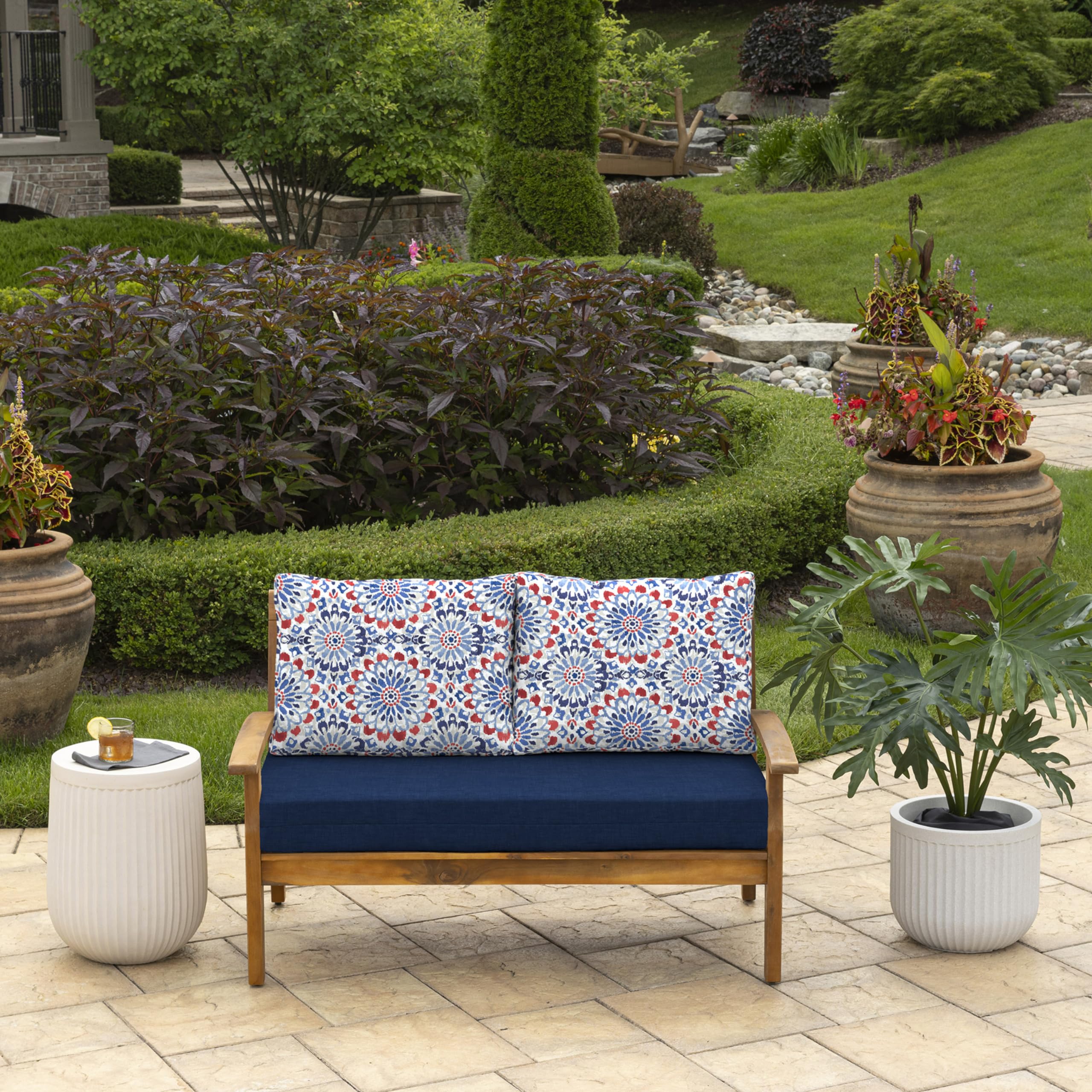 Arden Outdoor Loveseat Cushion Set 48x24 Inch - Waterproof & Fade Resistant Patio Cushions for Sofa, Bench, Swing - Clark Blue - Perfect for Backyard, Deck & Garden Furniture