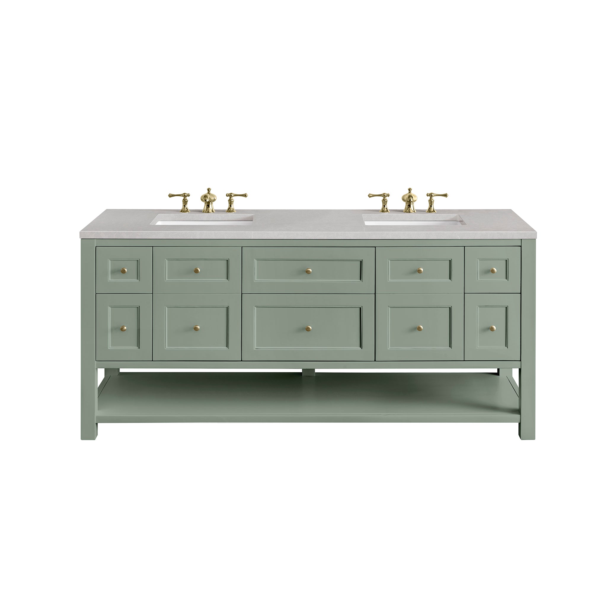 Breckenridge 72-Inch Double Vanity with Smokey Celadon Finish & 3CM Eternal Serena Quartz Top - Perfect for Master Bathroom or Luxury Home Renovation
