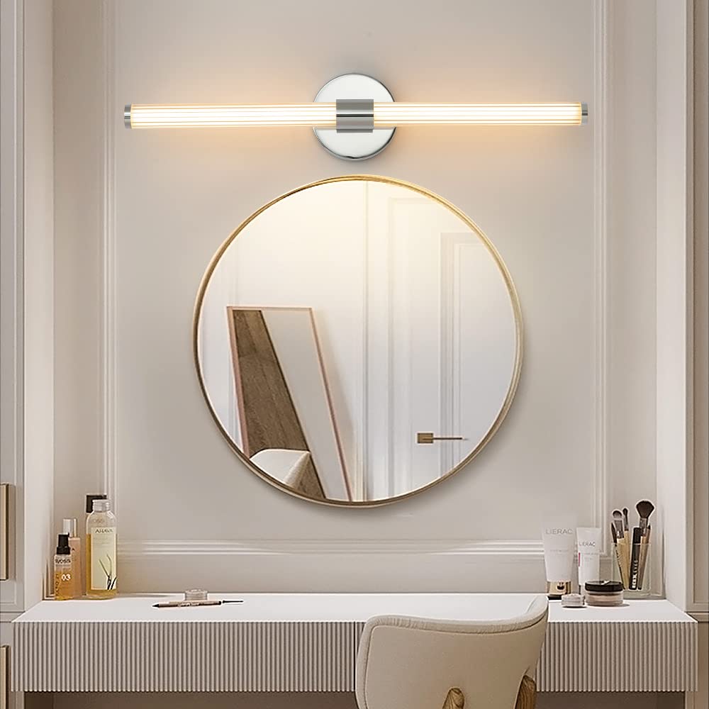 Modern 22 Inch Chrome Dimmable LED Vanity Light Bar - 360° Full Lighting Bathroom Mirror Light Fixture, 4000K Natural White, Wall Sconce for Bedroom, Living Room & Bathroom - Perfect for Makeup, Grooming & Ambient Lighting