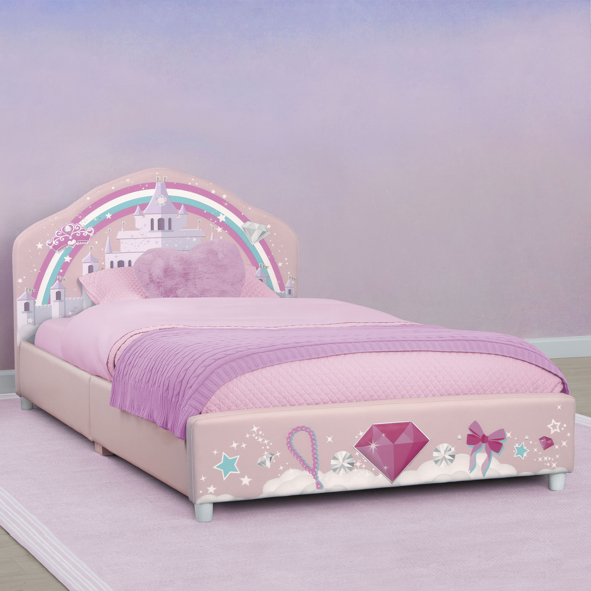 Princess Upholstered Twin Bed - Elegant White Upholstered Twin Size Bed Frame with Tufted Headboard for Girls Room, Teen Bedroom & Princess Themed Decor - Perfect for Kids Bedrooms, Sleepovers & Fairy Tale Inspired Spaces