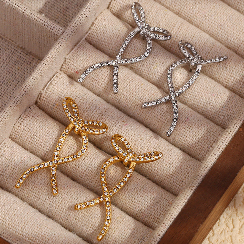 Sparkly Ribbon Bow Irregular Ear Jacket Earrings for Women - Trendy Dangle Drop Earrings for Parties, Weddings & Special Occasions | A8208