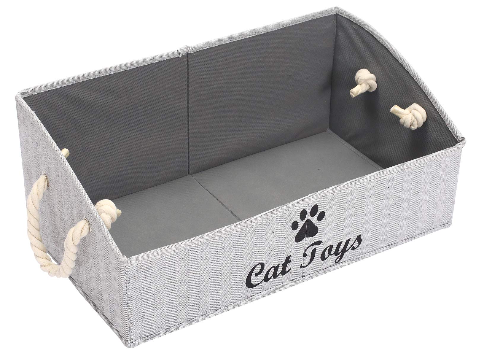Geyecete Large Foldable Dog Toy Storage Bin - Collapsible Fabric Trapezoid Organizer Box with Woven Rope Handle for Shelves | Perfect for Dog Toys, Apparel & Pet Supplies Organization at Home