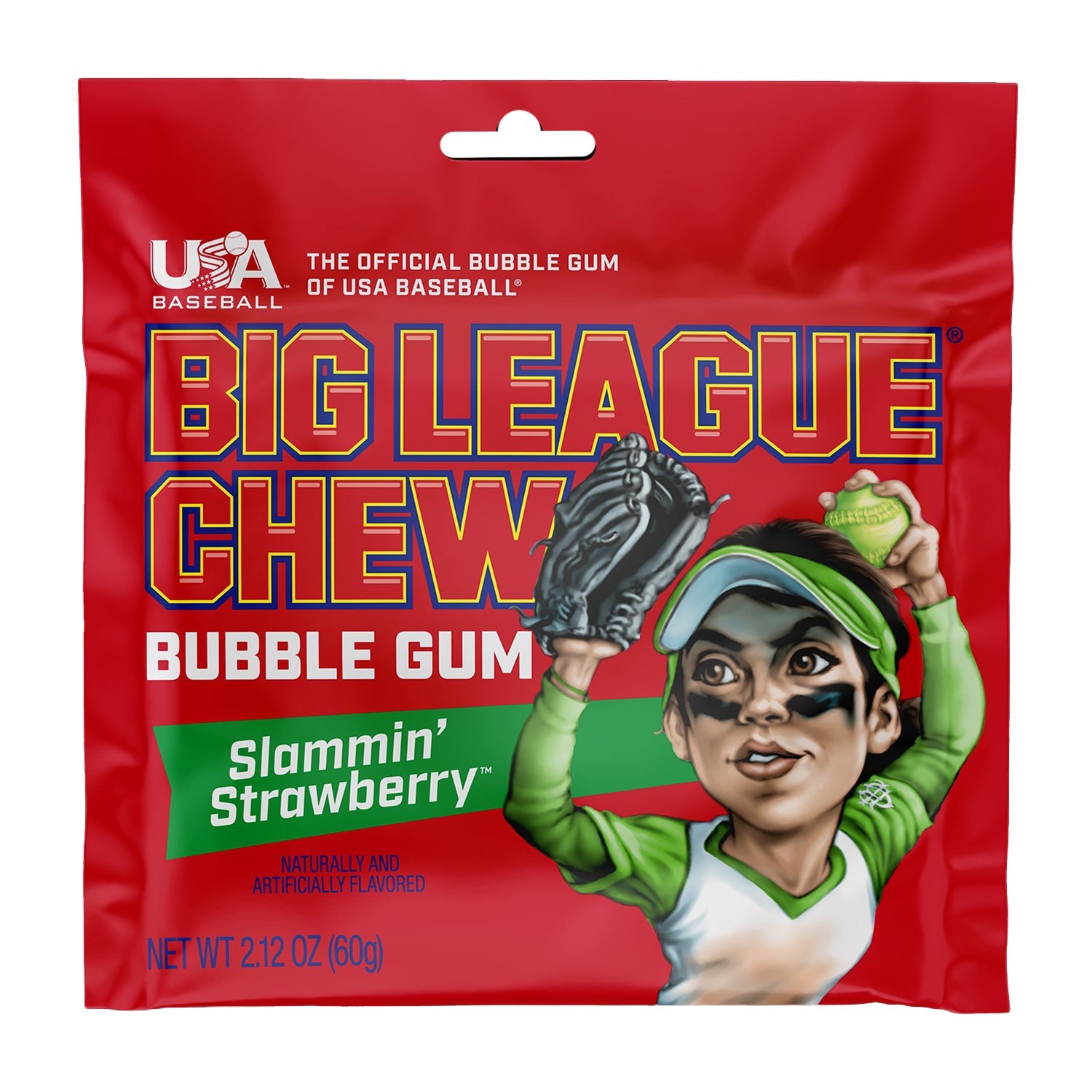 Big League Chew Bubble Gum Slamin' Strawberry Flavor - 2.12oz (12 Count) | Chewing Gum for Baseball Games, Sports Events & On-The-Go Snacking