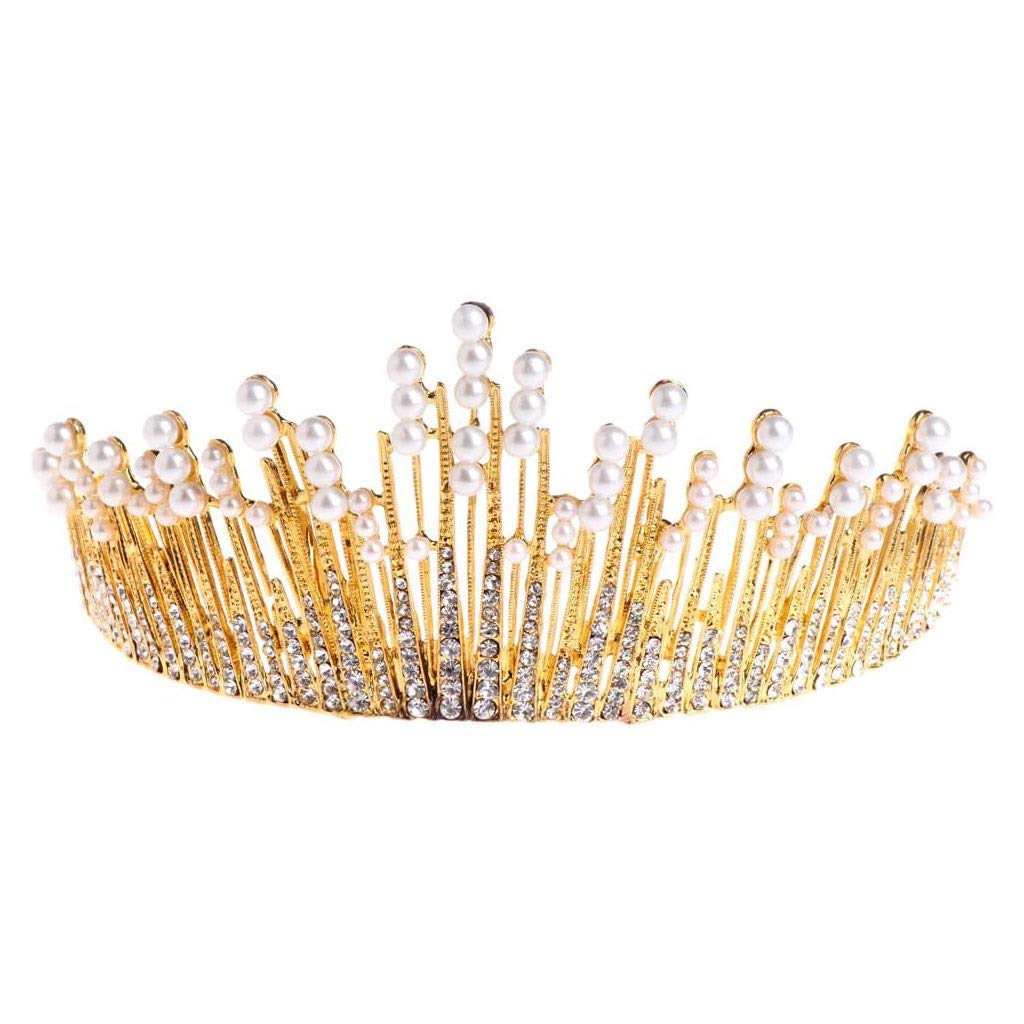 Sparkling Rhinestone Crystal Tiara Crown - Elegant Bridal Hair Accessories for Weddings, Pageants, Prom & Special Events (Gold) - Perfect for Brides, Flower Girls & Pageant Queens