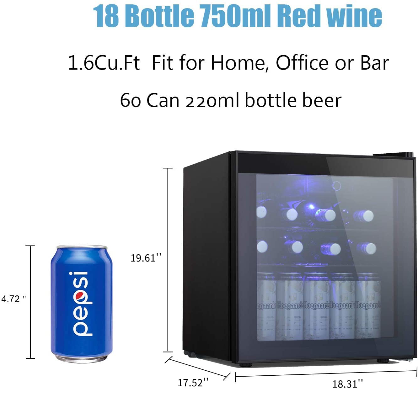 Antarctic Star 60 Can Mini Beverage Refrigerator - Smoked Glass Door Compact Drink Cooler for Soda, Beer & Wine (1.6 cu.ft) - Perfect for Home, Office, Bar & Entertainment Spaces