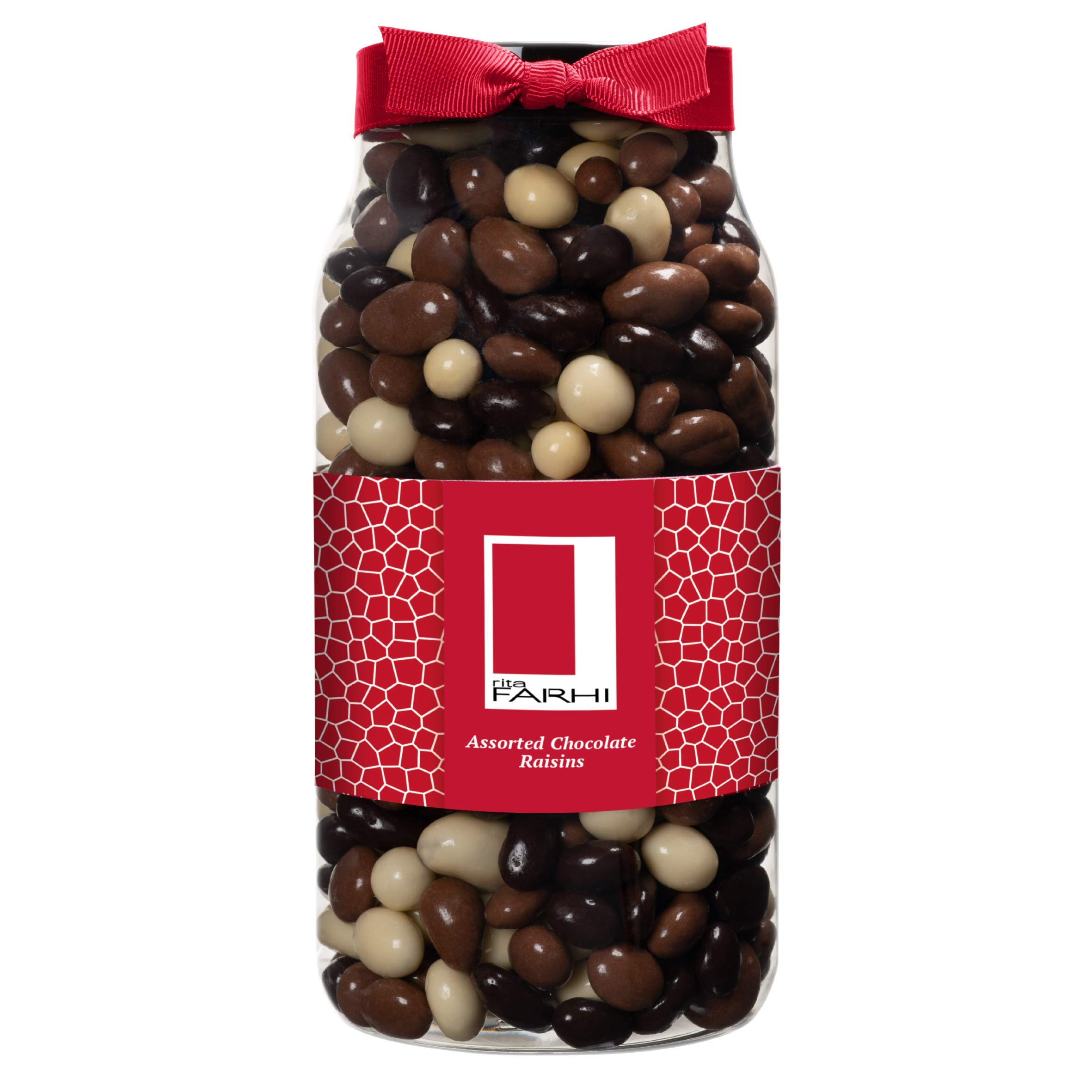 Rita Farhi Gourmet Milk, Dark & White Chocolate Covered Raisins - 30.7oz (870g) Jar - Perfect for Gifts, Parties & Snacking