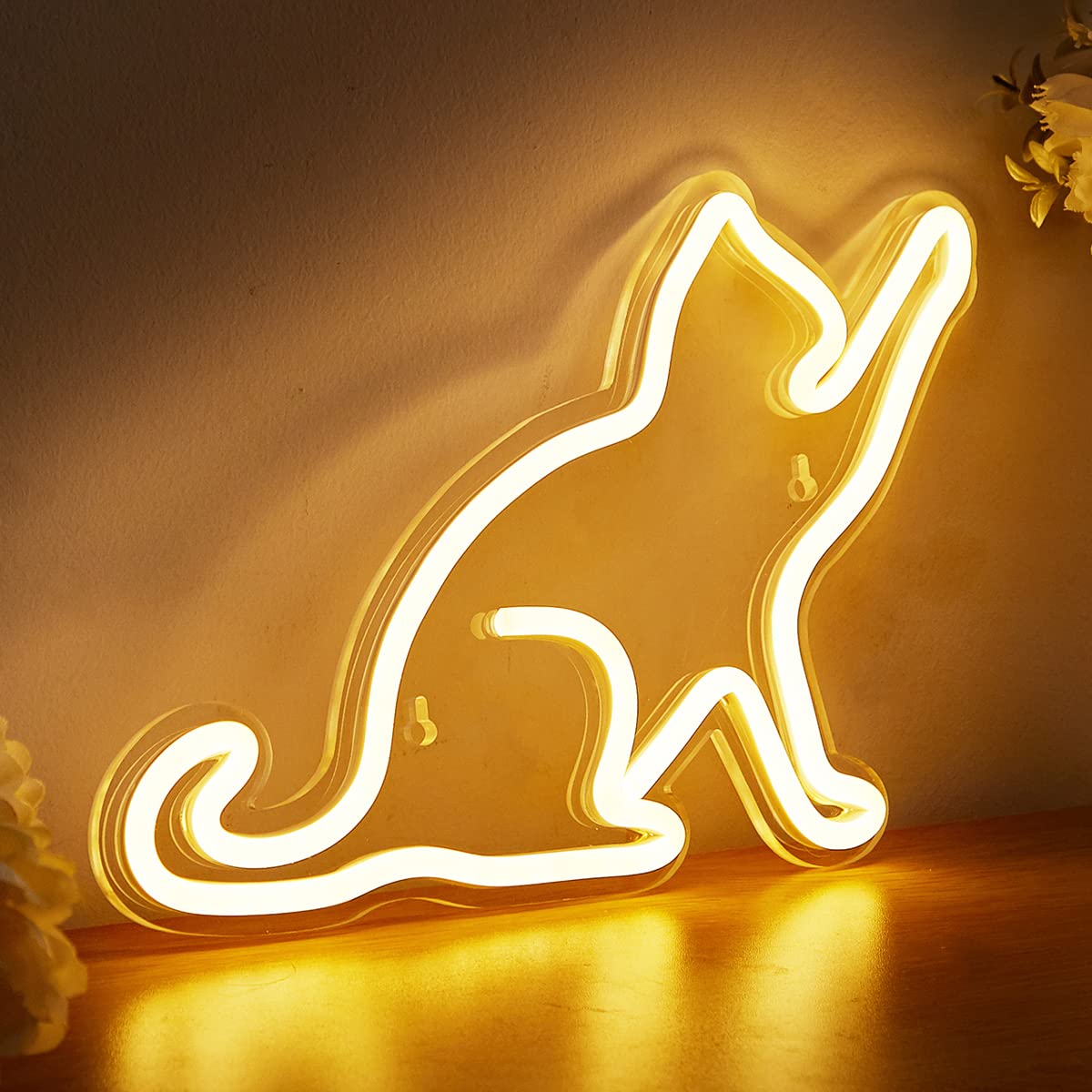 Cat LED Neon Sign - USB Powered 3D Wall Art Night Light for Bedroom & Living Room Decor - Warm White Neon Lamp - Perfect Holiday Gift for Kids, Girls & Cat Lovers (Great for Parties, Nursery & Home Decoration)