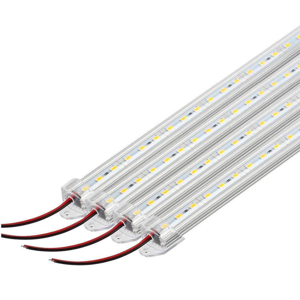 4pcs 50CM LED Bar Light 5730 5630 36LEDs Rigid LED Strip Light DC12V with PC Cover - Warm White Milky Finish for Home, Kitchen, Cabinet, and DIY Lighting Projects