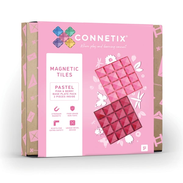Connetix Magnetic Tiles Pastel Pink & Berry Base Plate 2 Pack - STEM Educational Toys for Kids, Building Blocks for Creative Play, Perfect for Preschool Learning & Home Activities