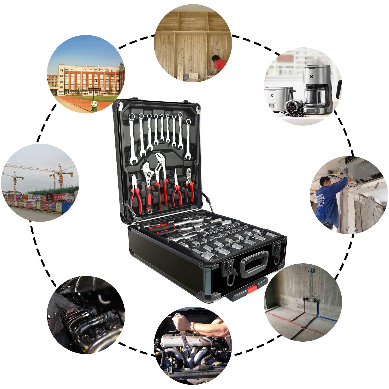 Arcwares 799-Piece Aluminum Trolley Case Tool Set - Silver & Black Household Repair Kit with Tool Belt | Complete Hand Tool Collection for Home Maintenance, DIY Projects & Father's Day Gifts | Ideal for Plumbing, Electrical Work & Car Repairs