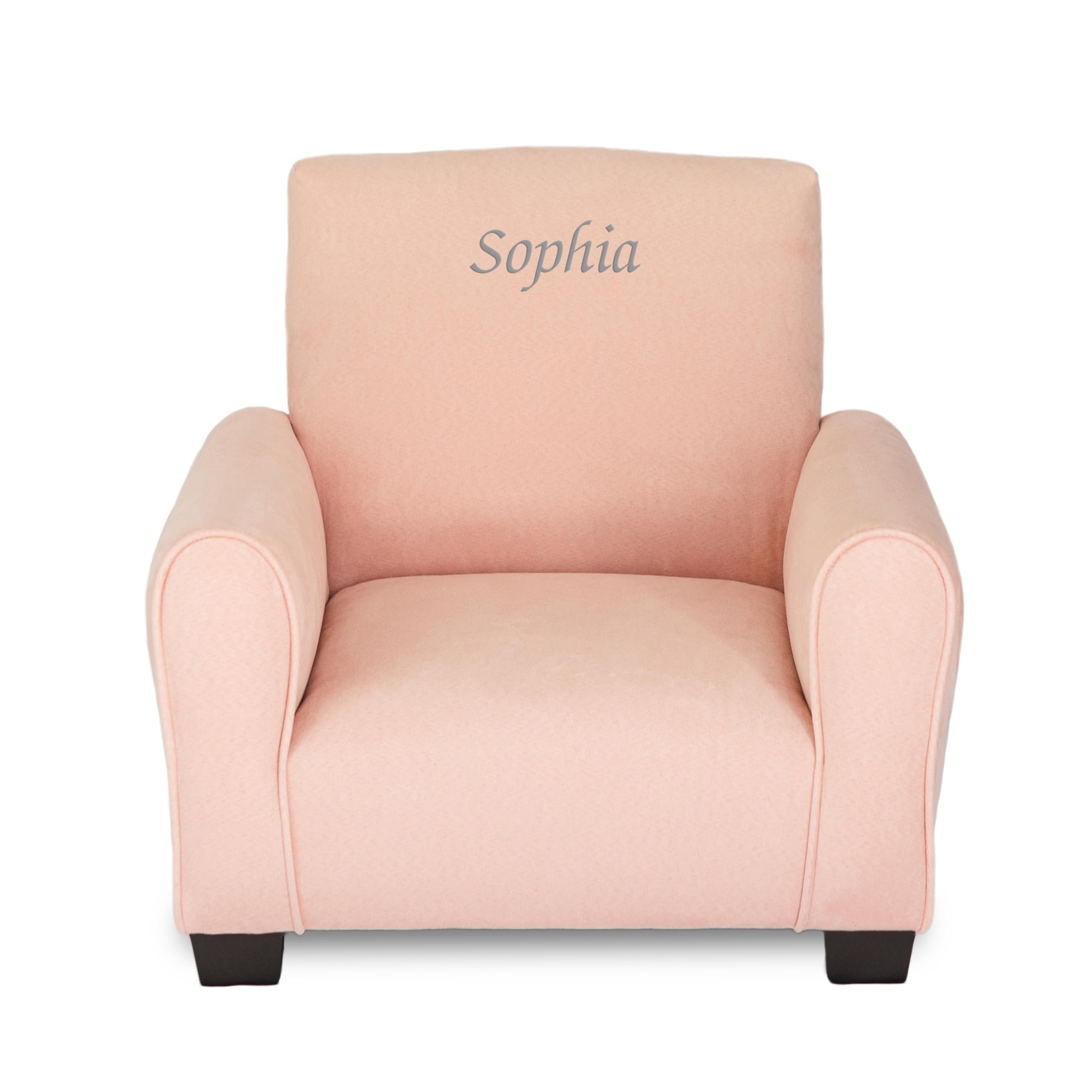 Personalized Kids Upholstered Rocking Chair with Name - Blush Suede Toddler Armchair with Wooden Legs (KC100L-PN) - Perfect for Nursery, Bedroom, Playroom & Gift Giving