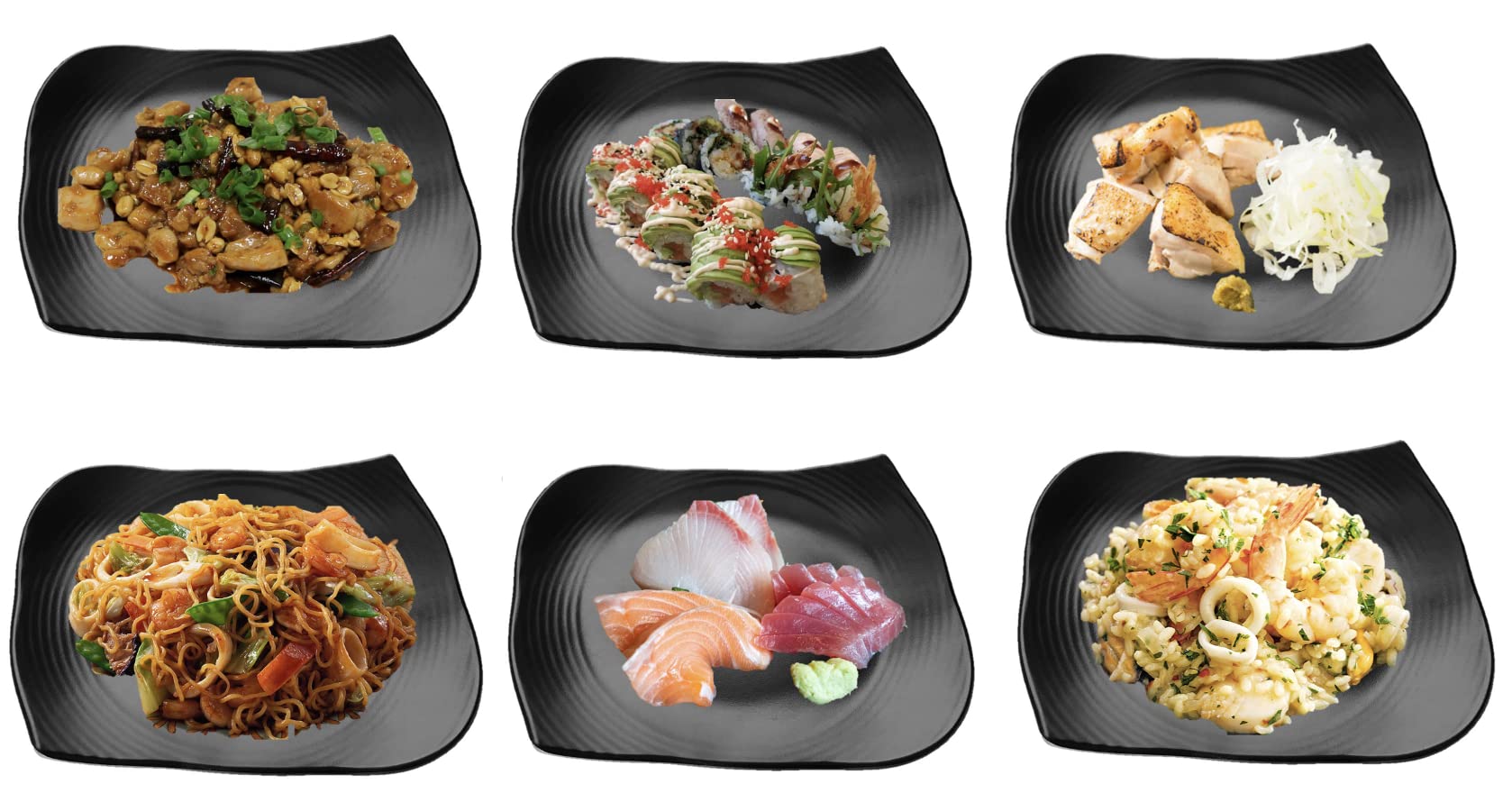 Black Rectangular Melamine Plates - 10-Piece Set (10.125