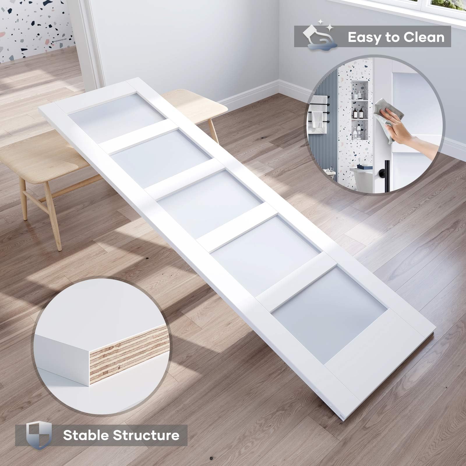32x84 Inch Frosted Glass Sliding Barn Door with Hardware Kit - White Waterproof & Scratch-Resistant PVC LVL Wood Panel - Easy DIY Installation for Bedroom, Bathroom, or Closet