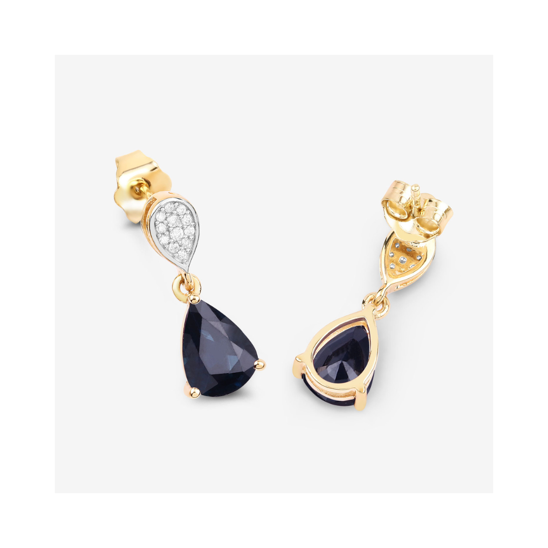 10K Gold Genuine Blue Sapphire & Diamond Stud Earrings for Women - Perfect for Weddings, Parties & Special Occasions