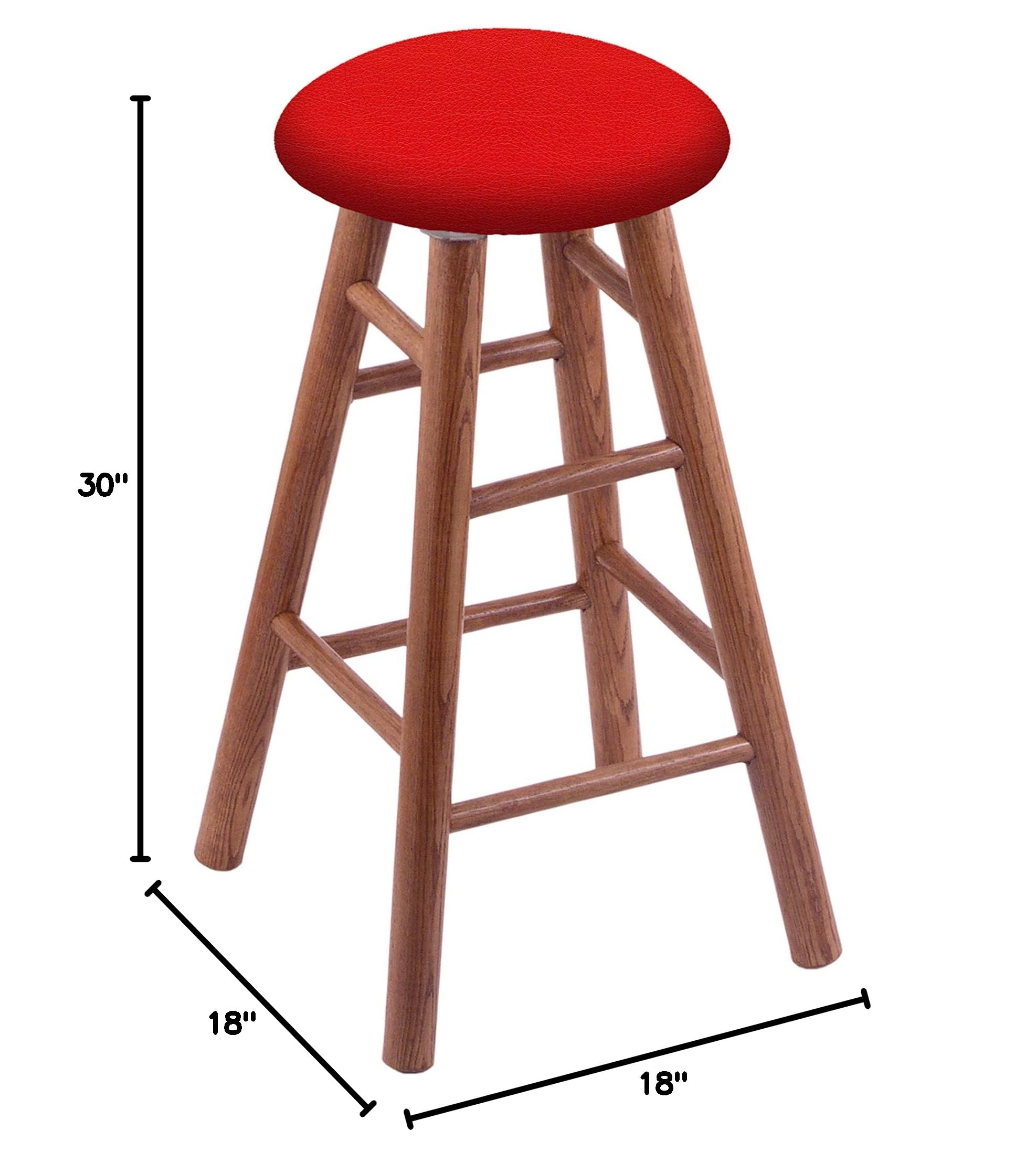 Oak Bar Stool with Canter Red Seat - Medium Finish Wooden Counter Height Stool for Kitchen Island, Breakfast Nook & Home Bar Decor