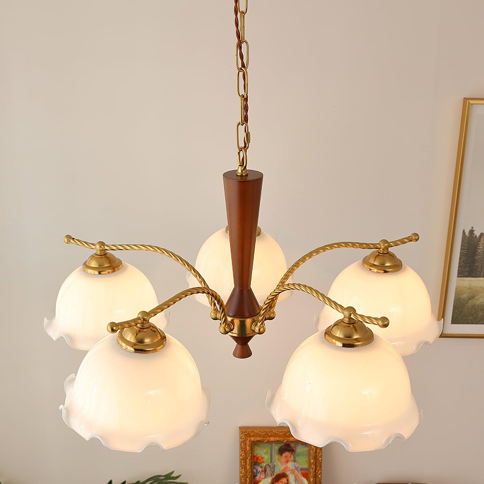 Elegant Milky Flower Chandelier - Crystal Ceiling Light Fixture for Dining Room, Bedroom & Living Room Decor