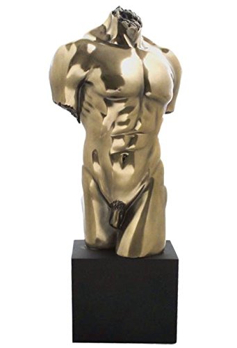 14.5 Inch Bronze Male Torso Statue - Artistic Home Decor Sculpture for Living Room, Office & Studio Display