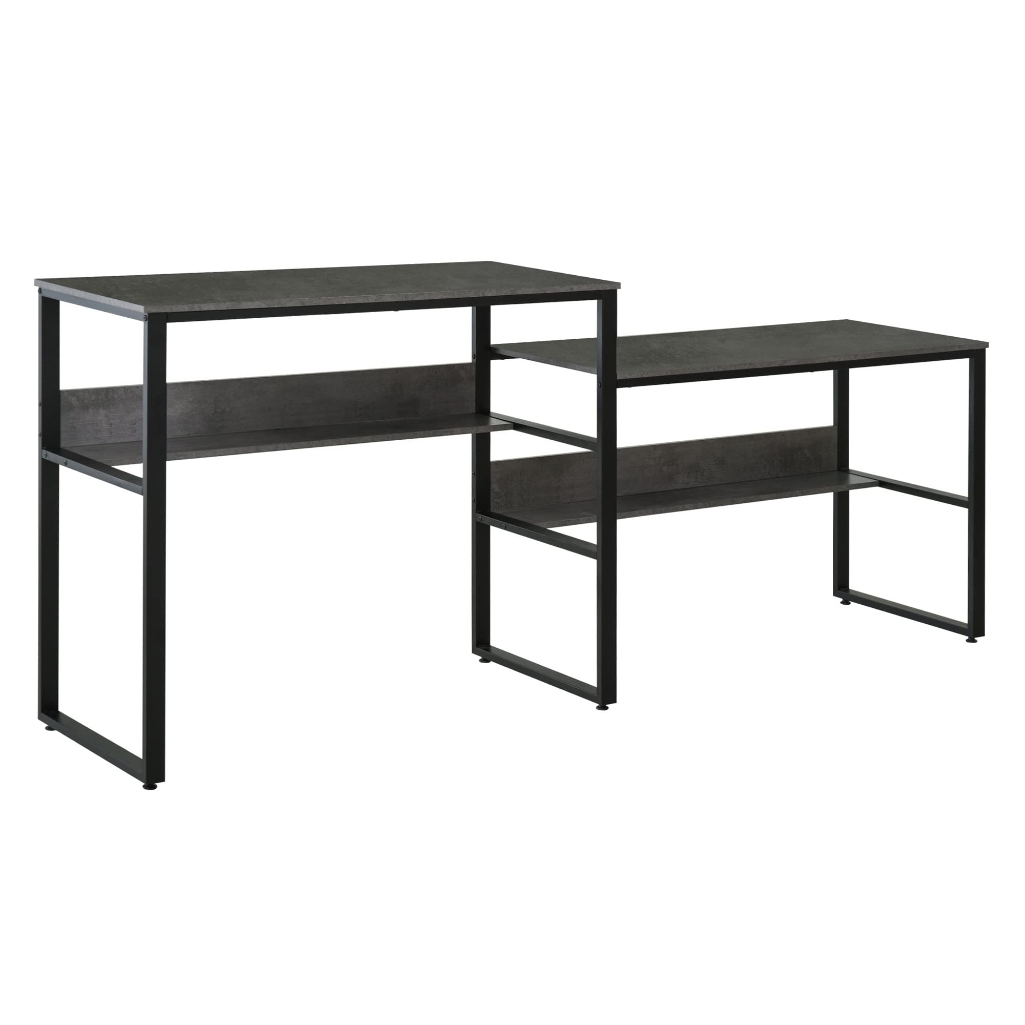 HOMCOM 86.5 Inch Two Person Desk - Double Computer Table with Open Shelves & Storage Workstation - Home Office Writing Desk in Black & Grey - Perfect for Shared Workspaces & Remote Work