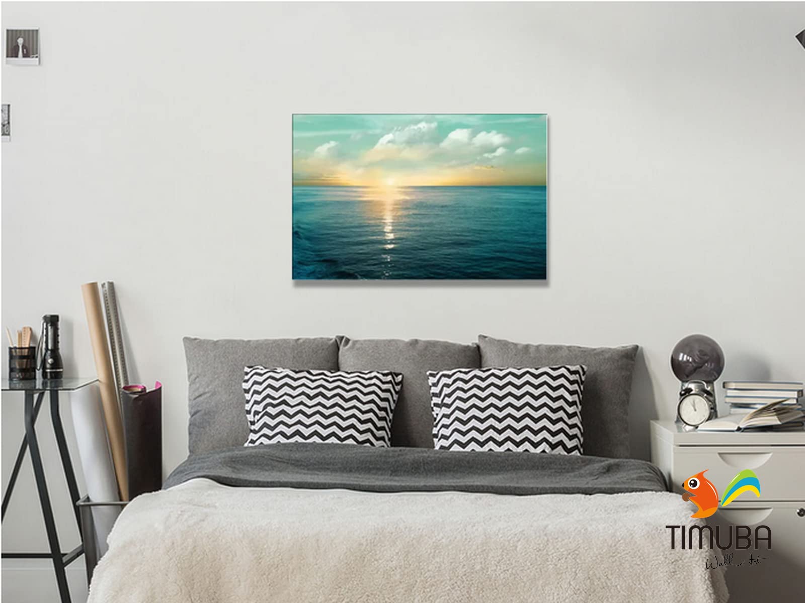 Ocean Wall Art Canvas - Beach Themed Bathroom & Living Room Decor - 32x48 Inch Coastal Sunset Pictures for Home Wall Decoration | Perfect for Beach Houses, Bathrooms & Coastal Style Interiors