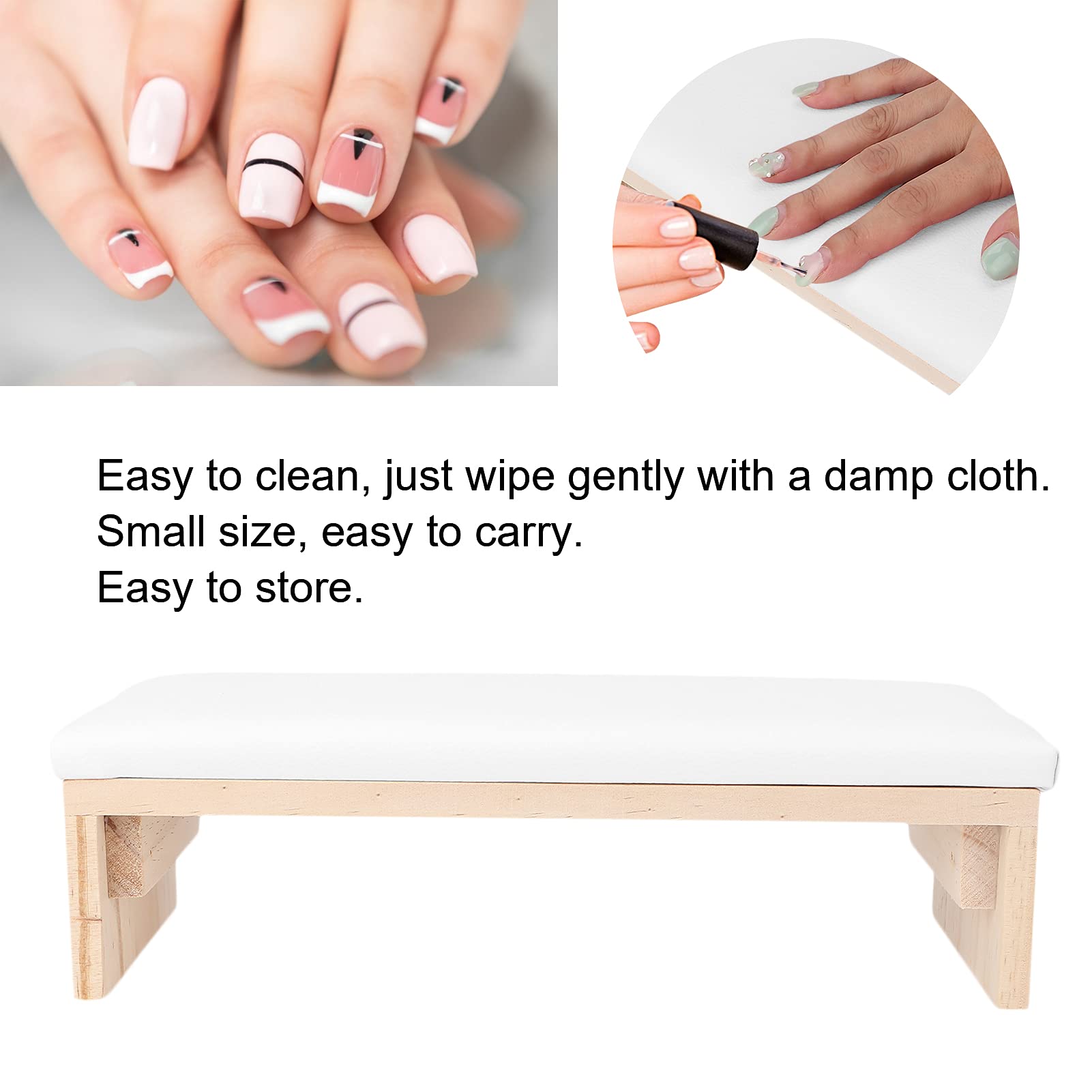 Professional Nail Arm Rest Cushion - Soft PU Leather Hand Pillow with Solid Wood Base for Nail Art Salon & Home DIY | Comfortable Support for Manicures, Pedicures & Nail Technician Work (White)