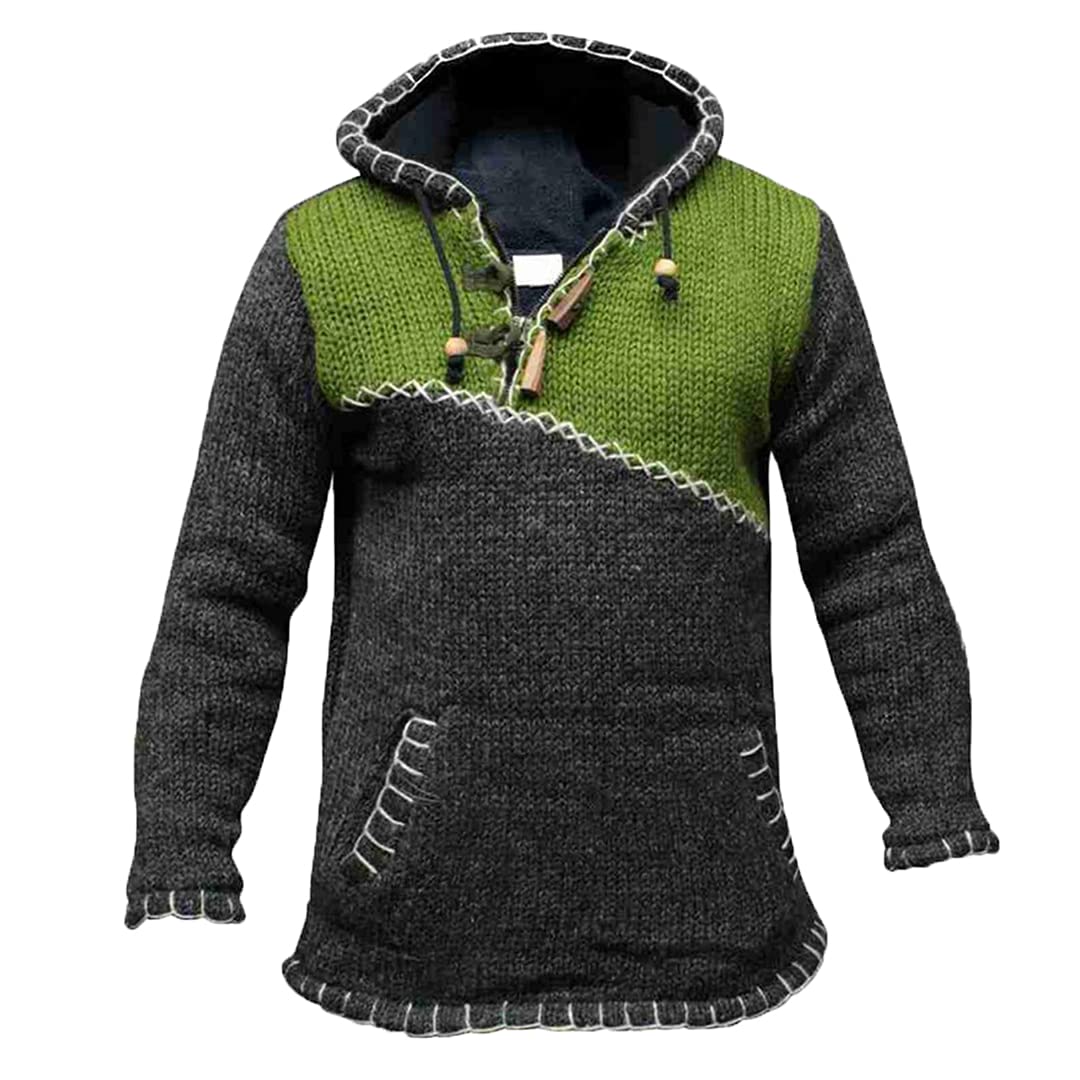 MilaBrown Men's Color Block Hoodie - Warm Knit Sweatshirt for Autumn Winter