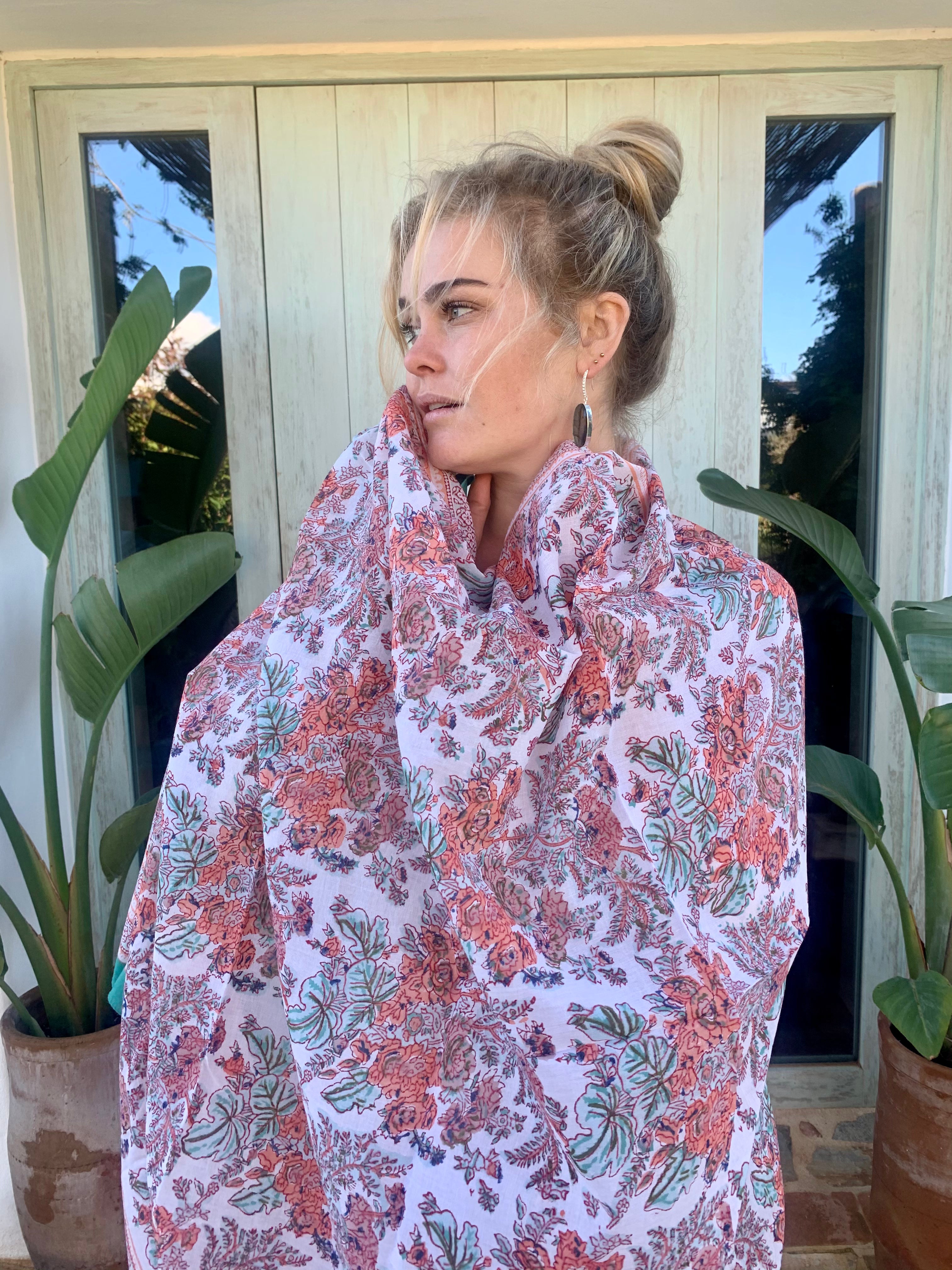 Stylish Block Print Cotton Sarong Pareo Shawl - New Collection for Beach, Pool & Summer Fashion