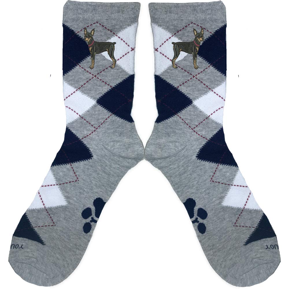 YourBreed Clothing Co. Embroidered Miniature Pinscher Argyle Socks - Unisex Dog Lover Socks for Men & Women - Perfect Gift for Pet Owners, Casual Wear & Dog-Themed Outfits