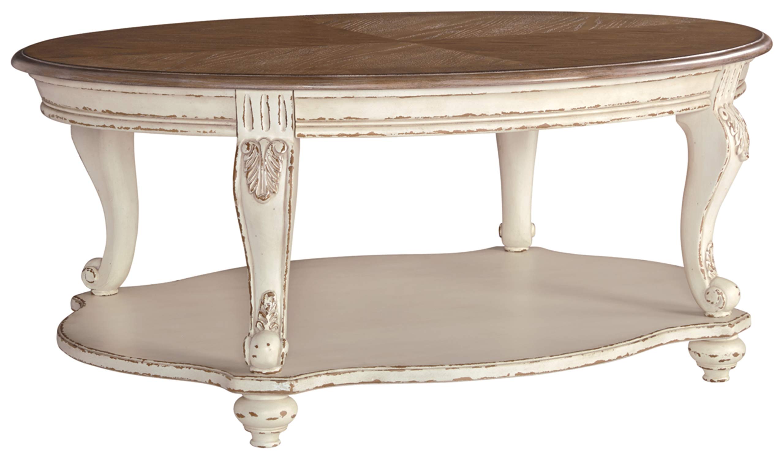 Signature Design by Ashley Realyn Casual Cottage Coffee Table - Antique White & Brown Finish - Perfect for Farmhouse, Cottage & Rustic Living Room Decor